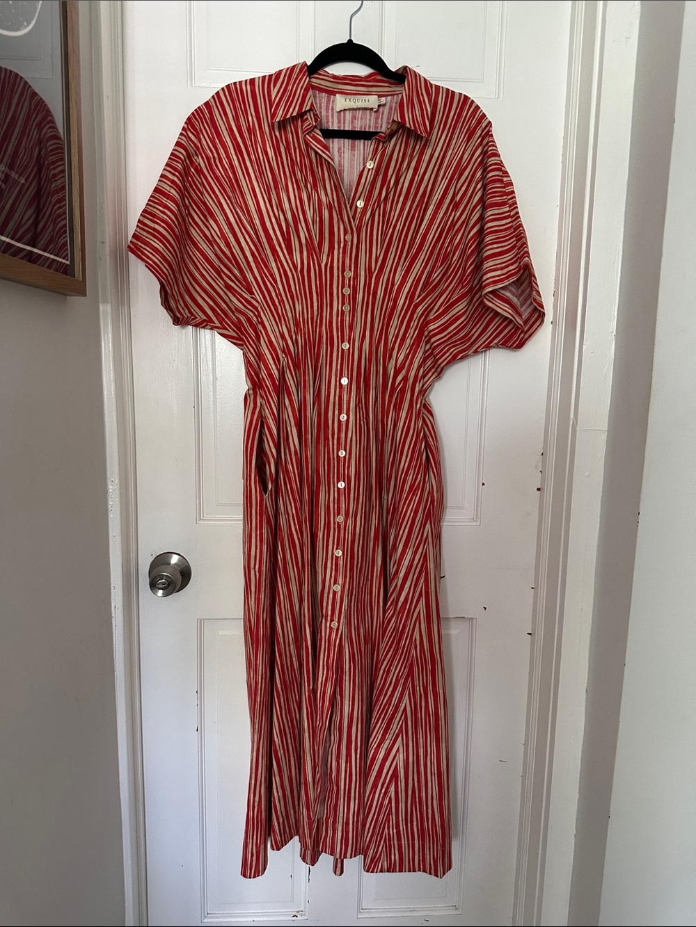 Vince Red & Cream Striped Button-Down Maxi Dress